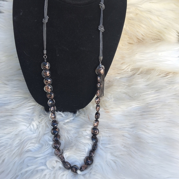 Coldwater Creek Vintage  Glass copper bead necklace hematite knotted chain NWT - Picture 2 of 7